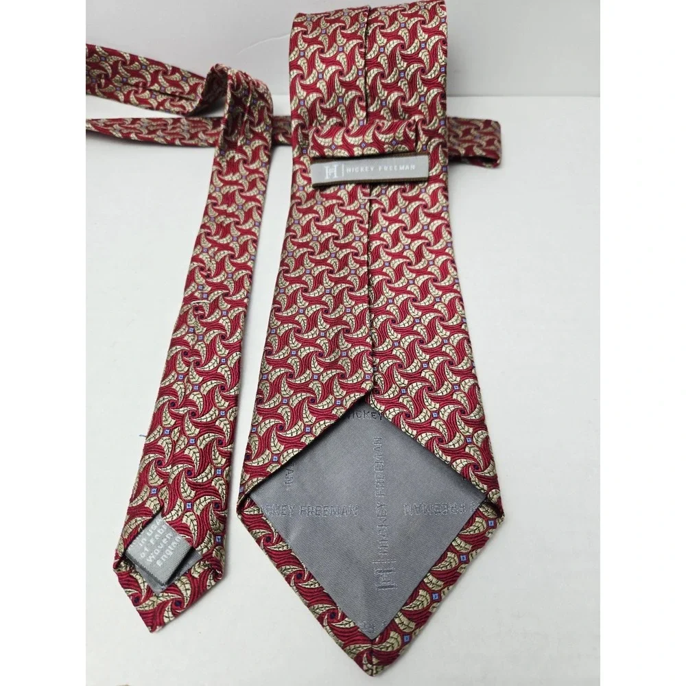 Hickey Freeman‎ Men's Tie red gold pattern luxury tie %100 silk